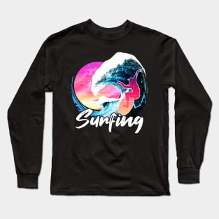 Surfing Big Wave Sunset - Surf Long Sleeve T-Shirt